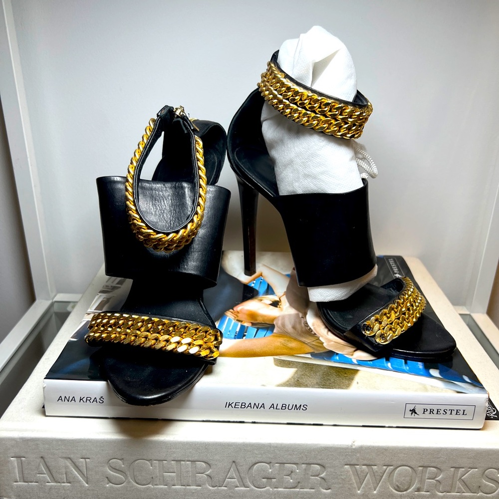 Rare Jenni Kayne Gold Chain Heels Sandals | Sz. 40